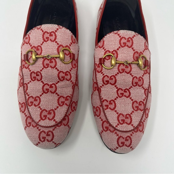 GUCCI JORDAAN CANVAS GG MONOGRAM HORSEBIT LOAFERS IN RED SIZE 37 - Picture 12 of 15